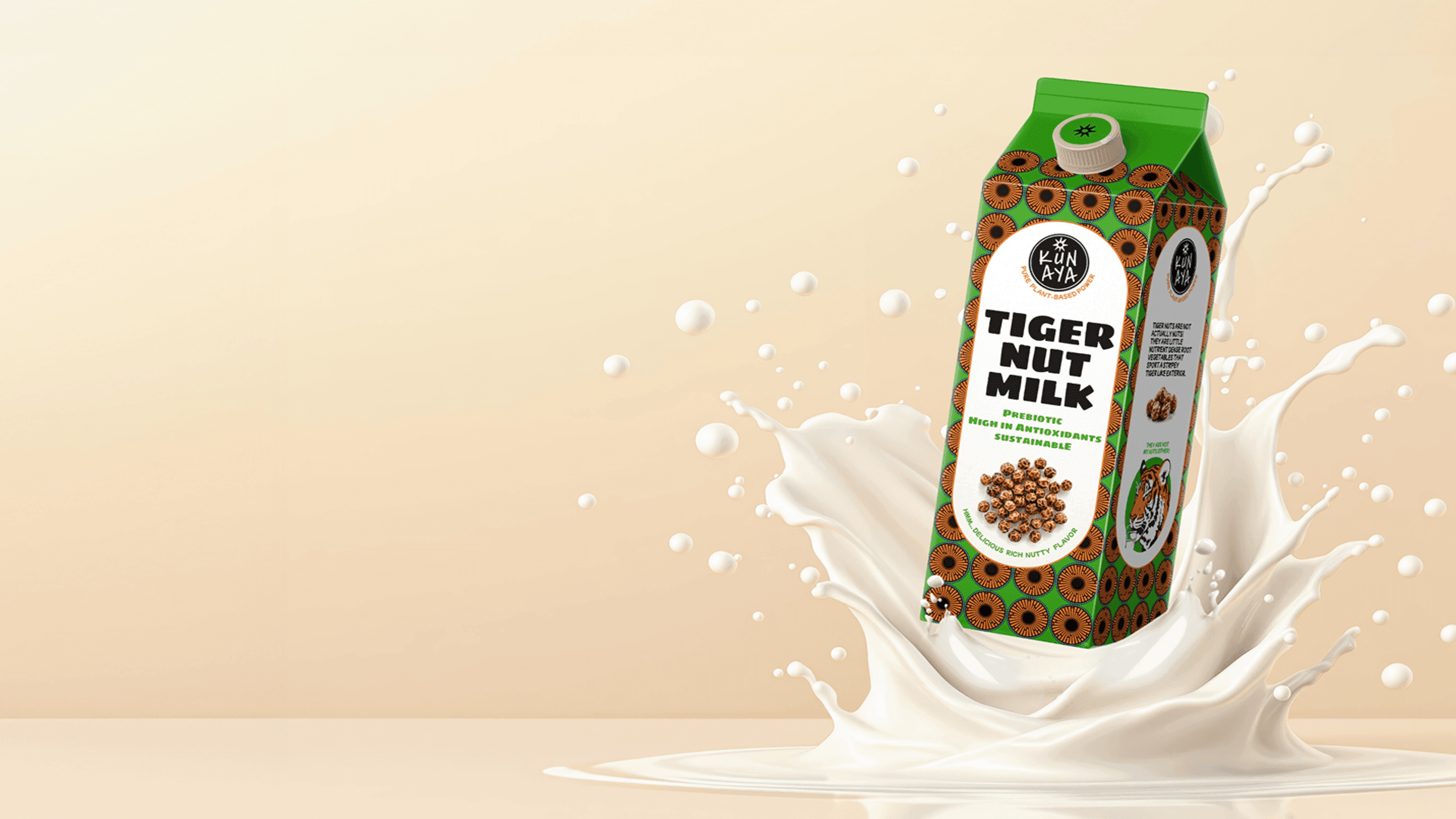 Kunaya tiger nut milk product packaging displayed against a natural background